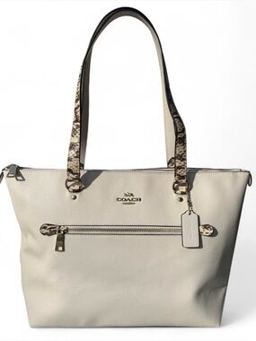 COACH Pebble Leather City Zip Tote in Chalk | Snakeskin Accents | F88234 | EUC